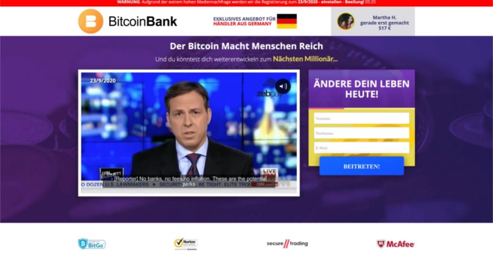 Bitcoin Bank Anmeldung