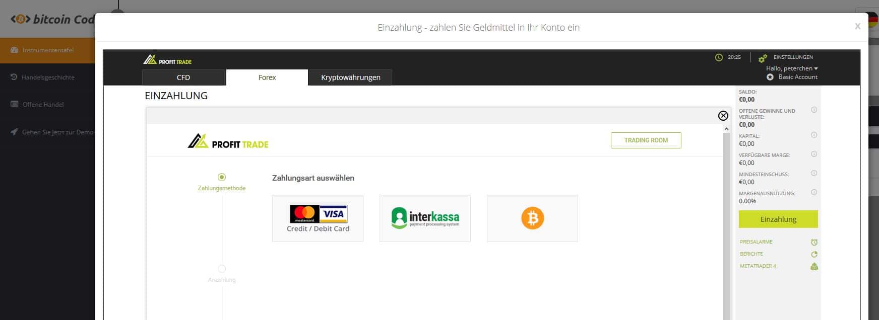 Bitcoin Code Einzahlung