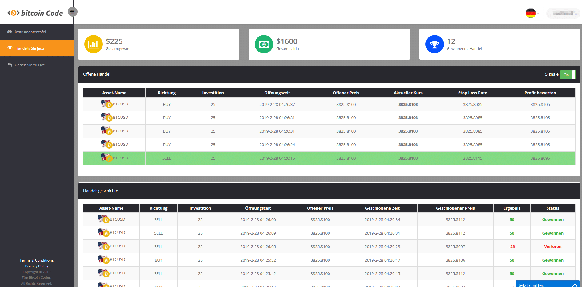 Bitcoin Code Handel