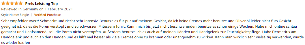 Hanfsamenöl Erfahrungen und Bewertungen