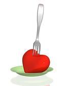 Drawing of a fork picking heart