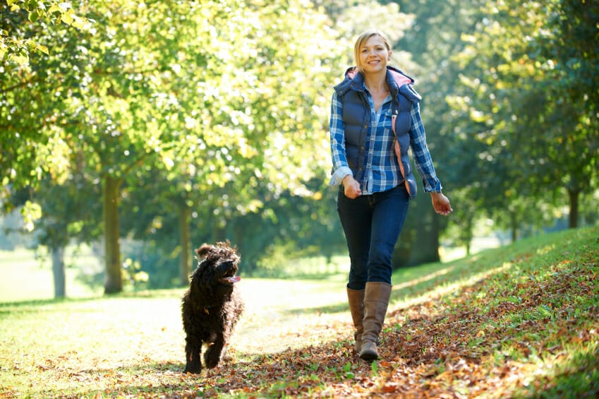 Woman walking with dog