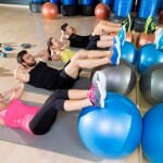 Group doing crunches