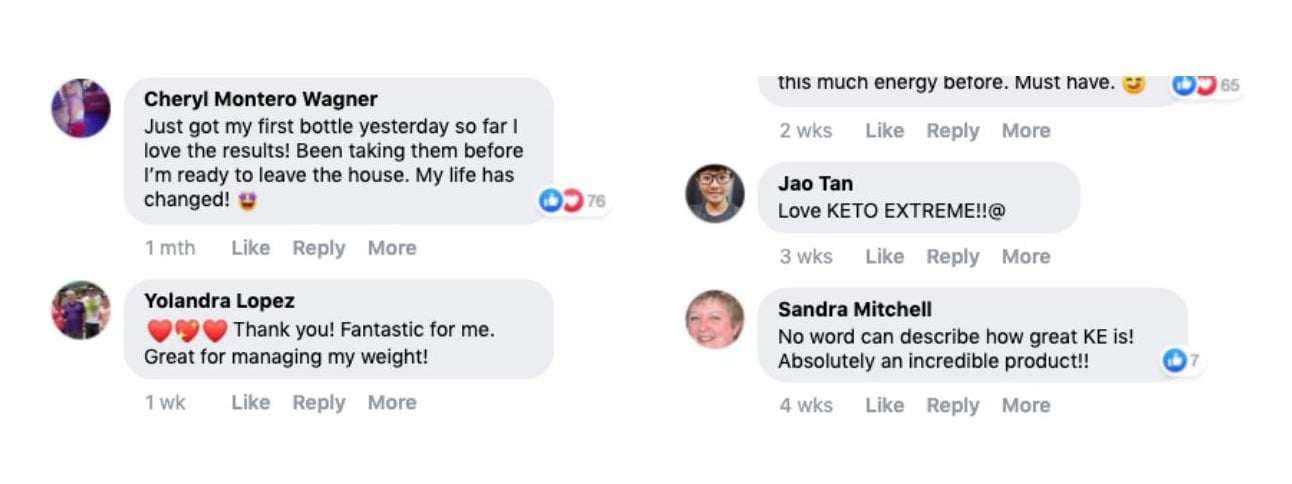 Keto Extreme Fat Burner Positive Reviews on Facebook
