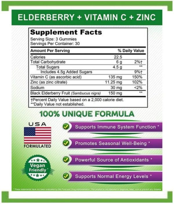 Ingredients in aSquared Nutrition Elderberry Gummies