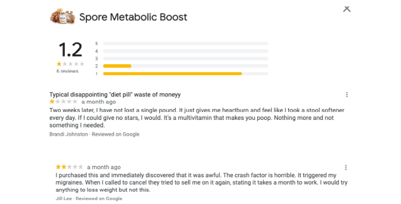 Spore Metabolic Boost negative review