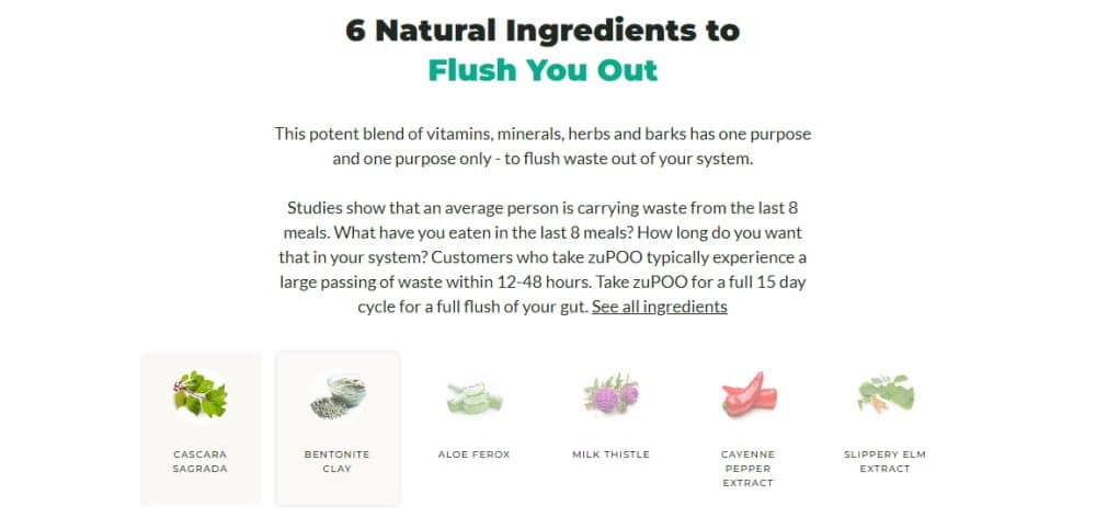 Ingredients zuPoo Colon Cleanse